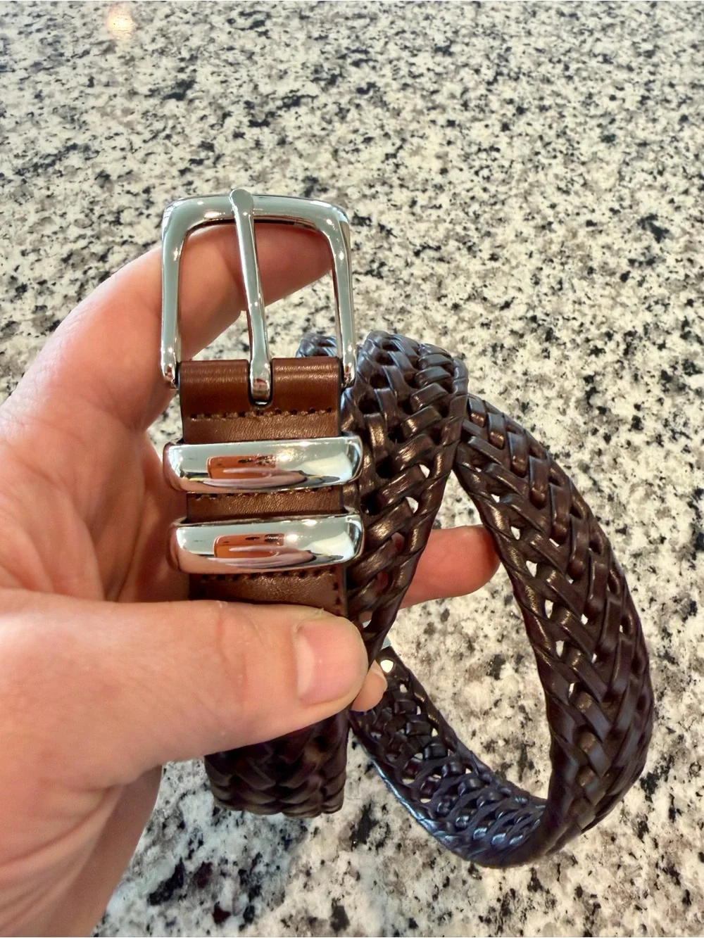 Vintage Perry Ellis Portfolio Men's Belt Sz 44 Brown Woven Braided Leather NWOT